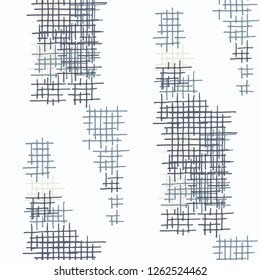 Grunge Seamless Grid. Abstract Pattern. Trendy Hand Drawn Texture with Shabby Crossing Lines. Colorful Vector Pattern for Print, Cloth, Textile. Abstract Seamless Pattern.