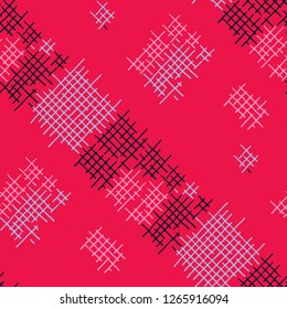 Grunge Seamless Grid. Abstract Pattern. Vintage Hand Drawn Texture with Shabby Crossing Lines. Colorful Vector Pattern for Chintz, Curtain, Paper. Abstract Seamless Pattern.