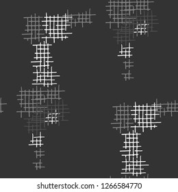 Grunge Seamless Grid. Abstract Pattern. Vintage Hand Drawn Texture with Shabby Crossing Lines. Black and White Vector Pattern for Chintz, Linen, Wallpaper. Abstract Seamless Pattern.