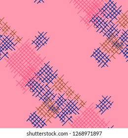 Grunge Seamless Grid. Abstract Pattern. Vintage Hand Drawn Texture with Shabby Crossing Lines. Colorful Vector Pattern for Wallpaper, Cotton, Textile. Abstract Seamless Pattern.