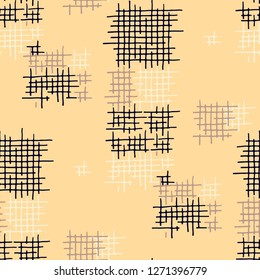 Grunge Seamless Grid. Abstract Pattern. Trendy Hand Drawn Texture with Scribble Crossing Lines. Colorful Vector Pattern for Calico, Print, Textile. Abstract Seamless Pattern.