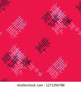 Grunge Seamless Grid. Abstract Pattern. Retro Hand Drawn Texture with Scribble Crossing Lines. Colorful Vector Pattern for Chintz, Linen, Paper. Abstract Seamless Pattern.
