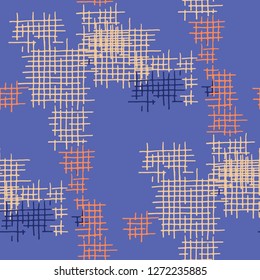 Grunge Seamless Grid. Abstract Pattern. Vintage Hand Drawn Texture with Shabby Crossing Lines. Colorful Vector Pattern for Fabric, Cloth, Textile. Abstract Seamless Pattern.