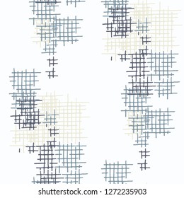 Grunge Seamless Grid. Abstract Pattern. Vintage Hand Drawn Texture with Scribble Crossing Lines. Colorful Vector Pattern for Linen, Paper, Tablecloth. Abstract Seamless Pattern.