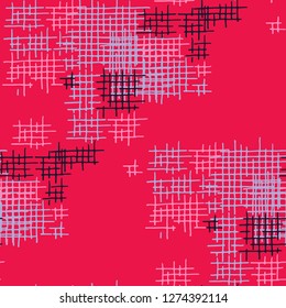 Grunge Seamless Grid. Abstract Pattern. Vintage Hand Drawn Texture with Shabby Crossing Lines. Colorful Vector Pattern for Wallpaper, Print, Textile. Abstract Seamless Pattern.