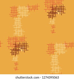 Grunge Seamless Grid. Abstract Pattern. Modern Hand Drawn Texture with Scribble Crossing Lines. Colorful Vector Pattern for Dress, Paper, Tablecloth. Abstract Seamless Pattern.
