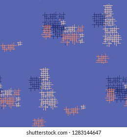 Grunge Seamless Grid. Abstract Pattern. Retro Hand Drawn Texture with Scratched Crossing Lines. Colorful Vector Pattern for Dress, Paper, Tablecloth. Abstract Seamless Pattern.