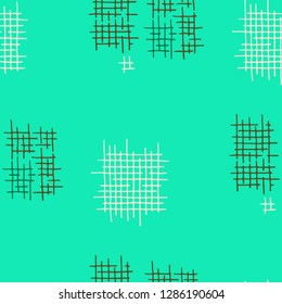 Grunge Seamless Grid. Abstract Pattern. Modern Hand Drawn Texture with Scribble Crossing Lines. Colorful Vector Pattern for Calico, Print, Textile. Abstract Seamless Pattern.