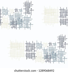 Grunge Seamless Grid. Abstract Pattern. Vintage Hand Drawn Texture with Scratched Crossing Lines. Colorful Vector Pattern for Cotton, Print, Textile. Abstract Seamless Pattern.
