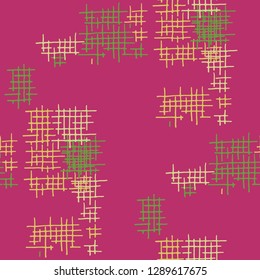 Grunge Seamless Grid. Abstract Pattern. Trendy Hand Drawn Texture with Scribble Crossing Lines. Colorful Vector Pattern for Dress, Curtain, Tablecloth. Abstract Seamless Pattern.