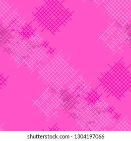 Grunge Seamless Grid. Abstract Pattern. Trendy Hand Drawn Texture with Scratched Crossing Lines. Colorful Vector Pattern for Cotton, Print, Textile. Abstract Seamless Pattern.