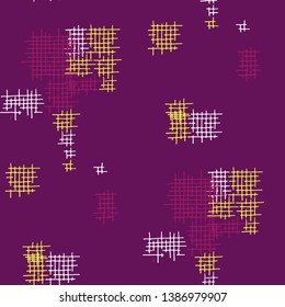 Grunge Seamless Grid. Abstract Pattern. Trendy Hand Drawn Texture with Scribble Crossing Lines. Colorful Vector Pattern for Print, Fabric, Cloth. Abstract Seamless Pattern.