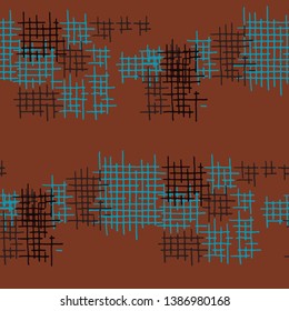 Grunge Seamless Grid. Abstract Pattern. Retro Hand Drawn Texture with Scribble Crossing Lines. Colorful Vector Pattern for Dress, Paper, Tablecloth. Abstract Seamless Pattern.