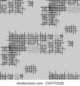 Grunge Seamless Lattice. Abstract Pattern. Modern Hand Drawn Texture with Scratched Crossing Lines. Black and White Vector Pattern for Wallpaper, Fabric, Print. Abstract Seamless Pattern.