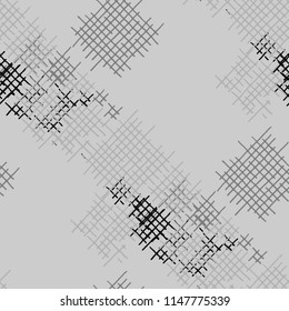 Grunge Seamless Lattice. Abstract Pattern. Vintage Hand Drawn Texture with Shabby Crossing Lines. Black and White Vector Pattern for Cotton, Calico, Textile. Abstract Seamless Pattern.