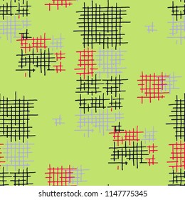 Grunge Seamless Lattice. Abstract Pattern. Vintage Hand Drawn Texture with Shabby Crossing Lines. Colorful Vector Pattern for Dress, Curtain, Paper. Abstract Seamless Pattern.