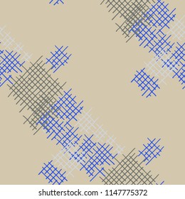 Grunge Seamless Lattice. Abstract Pattern. Retro Hand Drawn Texture with Scribble Crossing Lines. Colorful Vector Pattern for Print, Fabric, Textile. Abstract Seamless Pattern.