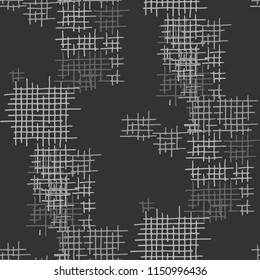 Grunge Seamless Lattice. Abstract Pattern. Vintage Hand Drawn Texture with Scratched Crossing Lines. Black and White Vector Pattern for Print, Fabric, Cloth. Abstract Seamless Pattern.
