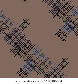 Grunge Seamless Lattice. Abstract Pattern. Modern Hand Drawn Texture with Shabby Crossing Lines. Colorful Vector Pattern for Cotton, Print, Calico. Abstract Seamless Pattern.