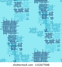 Grunge Seamless Lattice. Abstract Pattern. Retro Hand Drawn Texture with Shabby Crossing Lines. Colorful Vector Pattern for Dress, Curtain, Tablecloth. Abstract Seamless Pattern.