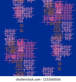 Grunge Seamless Lattice. Abstract Pattern. Trendy Hand Drawn Texture with Scratched Crossing Lines. Colorful Vector Pattern for Chintz, Linen, Wallpaper. Abstract Seamless Pattern.