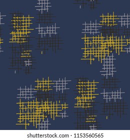 Grunge Seamless Lattice. Abstract Pattern. Modern Hand Drawn Texture with Scribble Crossing Lines. Colorful Vector Pattern for Wallpaper, Print, Cotton. Abstract Seamless Pattern.