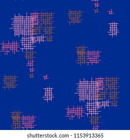 Grunge Seamless Lattice. Abstract Pattern. Vintage Hand Drawn Texture with Shabby Crossing Lines. Colorful Vector Pattern for Chintz, Curtain, Paper. Abstract Seamless Pattern.