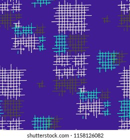 Grunge Seamless Lattice. Abstract Pattern. Vintage Hand Drawn Texture with Scribble Crossing Lines. Colorful Vector Pattern for Wallpaper, Cotton, Textile. Abstract Seamless Pattern.