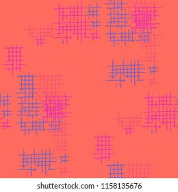 Grunge Seamless Lattice. Abstract Pattern. Modern Hand Drawn Texture with Shabby Crossing Lines. Colorful Vector Pattern for Cotton, Calico, Textile. Abstract Seamless Pattern.