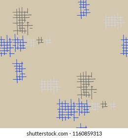 Grunge Seamless Lattice. Abstract Pattern. Modern Hand Drawn Texture with Shabby Crossing Lines. Colorful Vector Pattern for Chintz, Linen, Paper. Abstract Seamless Pattern.