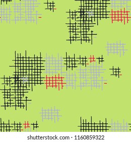Grunge Seamless Lattice. Abstract Pattern. Vintage Hand Drawn Texture with Scribble Crossing Lines. Colorful Vector Pattern for Print, Cloth, Textile. Abstract Seamless Pattern.