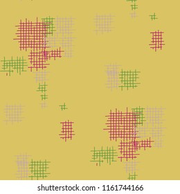 Grunge Seamless Lattice. Abstract Pattern. Retro Hand Drawn Texture with Scribble Crossing Lines. Colorful Vector Pattern for Cotton, Calico, Textile. Abstract Seamless Pattern.