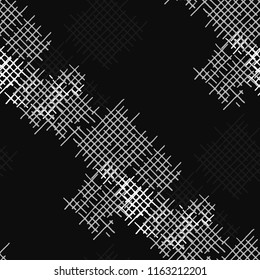 Grunge Seamless Lattice. Abstract Pattern. Vintage Hand Drawn Texture with Scratched Crossing Lines. Black and White Vector Pattern for Chintz, Linen, Paper. Abstract Seamless Pattern.