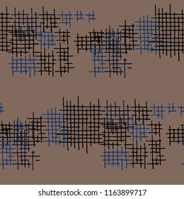 Grunge Seamless Lattice. Abstract Pattern. Trendy Hand Drawn Texture with Scratched Crossing Lines. Colorful Vector Pattern for Cotton, Calico, Textile. Abstract Seamless Pattern.
