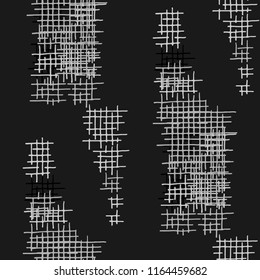 Grunge Seamless Lattice. Abstract Pattern. Trendy Hand Drawn Texture with Scribble Crossing Lines. Black and White Vector Pattern for Calico, Print, Textile. Abstract Seamless Pattern.