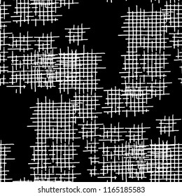 Grunge Seamless Lattice. Abstract Pattern. Modern Hand Drawn Texture with Scribble Crossing Lines. Black and White Vector Pattern for Wallpaper, Print, Textile. Abstract Seamless Pattern.