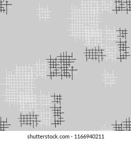 Grunge Seamless Lattice. Abstract Pattern. Modern Hand Drawn Texture with Scribble Crossing Lines. Black and White Vector Pattern for Dress, Paper, Tablecloth. Abstract Seamless Pattern.