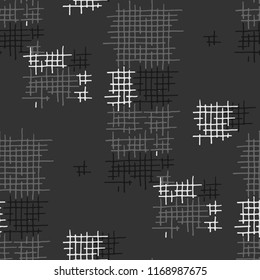 Grunge Seamless Lattice. Abstract Pattern. Retro Hand Drawn Texture with Scratched Crossing Lines. Black and White Vector Pattern for Dress, Paper, Tablecloth. Abstract Seamless Pattern.