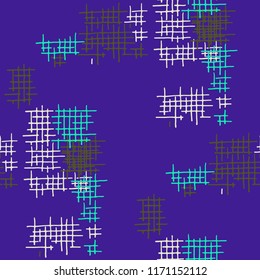 Grunge Seamless Lattice. Abstract Pattern. Modern Hand Drawn Texture with Scratched Crossing Lines. Colorful Vector Pattern for Chintz, Linen, Paper. Abstract Seamless Pattern.