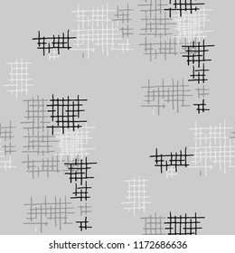 Grunge Seamless Lattice. Abstract Pattern. Vintage Hand Drawn Texture with Shabby Crossing Lines. Black and White Vector Pattern for Cotton, Print, Textile. Abstract Seamless Pattern.