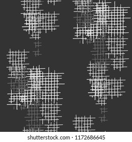 Grunge Seamless Lattice. Abstract Pattern. Retro Hand Drawn Texture with Shabby Crossing Lines. Black and White Vector Pattern for Fabric, Cloth, Textile. Abstract Seamless Pattern.
