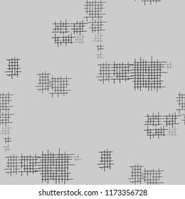 Grunge Seamless Lattice. Abstract Pattern. Retro Hand Drawn Texture with Scratched Crossing Lines. Black and White Vector Pattern for Linen, Paper, Tablecloth. Abstract Seamless Pattern.