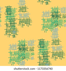 Grunge Seamless Lattice. Abstract Pattern. Trendy Hand Drawn Texture with Scribble Crossing Lines. Colorful Vector Pattern for Print, Fabric, Textile. Abstract Seamless Pattern.