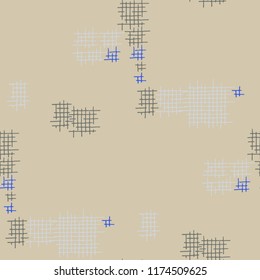 Grunge Seamless Lattice. Abstract Pattern. Retro Hand Drawn Texture with Scratched Crossing Lines. Colorful Vector Pattern for Cotton, Print, Textile. Abstract Seamless Pattern.