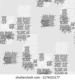 Grunge Seamless Lattice. Abstract Pattern. Modern Hand Drawn Texture with Scratched Crossing Lines. Black and White Vector Pattern for Print, Fabric, Cloth. Abstract Seamless Pattern.
