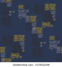 Grunge Seamless Lattice. Abstract Pattern. Modern Hand Drawn Texture with Shabby Crossing Lines. Colorful Vector Pattern for Chintz, Linen, Paper. Abstract Seamless Pattern.