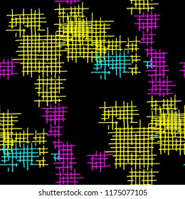 Grunge Seamless Lattice. Abstract Pattern. Vintage Hand Drawn Texture with Scratched Crossing Lines. Colorful Vector Pattern for Print, Fabric, Textile. Abstract Seamless Pattern.