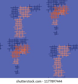 Grunge Seamless Lattice. Abstract Pattern. Vintage Hand Drawn Texture with Scratched Crossing Lines. Colorful Vector Pattern for Wallpaper, Print, Textile. Abstract Seamless Pattern.