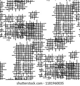 Grunge Seamless Lattice. Abstract Pattern. Vintage Hand Drawn Texture with Scribble Crossing Lines. Black and White Vector Pattern for Wallpaper, Fabric, Print. Abstract Seamless Pattern.