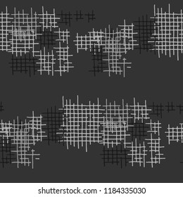 Grunge Seamless Lattice. Abstract Pattern. Retro Hand Drawn Texture with Shabby Crossing Lines. Black and White Vector Pattern for Wallpaper, Fabric, Print. Abstract Seamless Pattern.